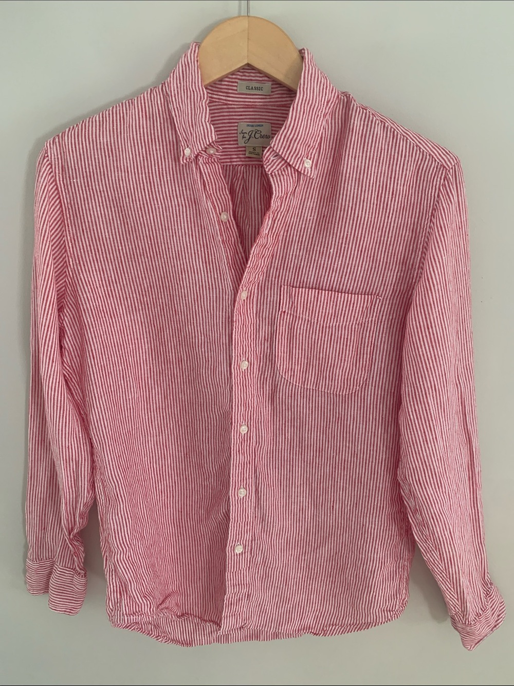 J. Crew Baird McNutt Irish Linen Striped Button Down Shirt Red White Small